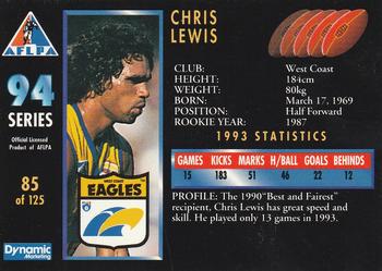 1994 Dynamic AFLPA #85 Chris Lewis Back